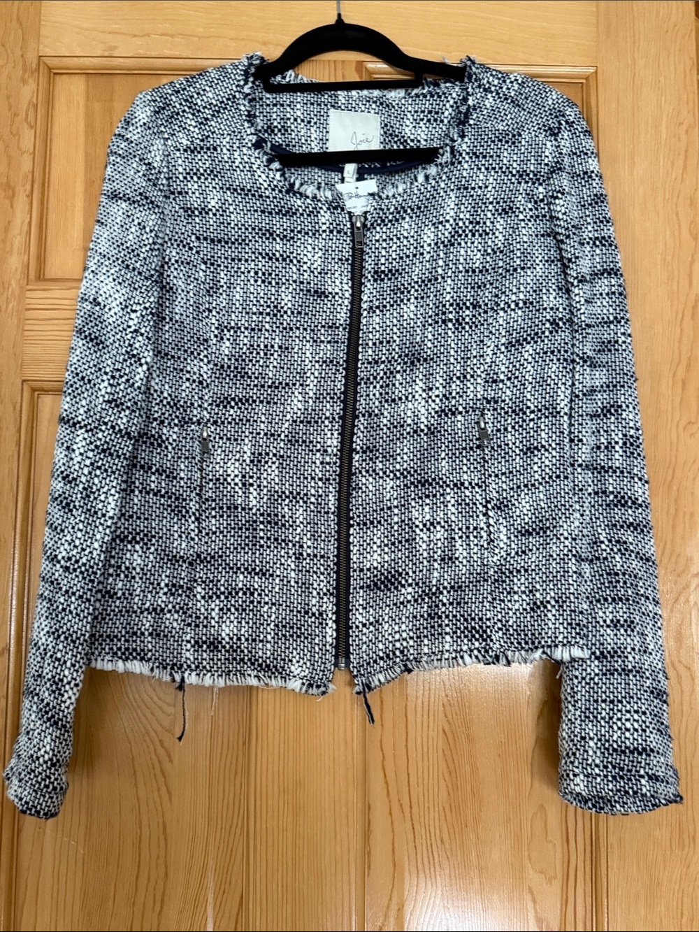 Joie Black & White Tweed Zip-Front Blazer